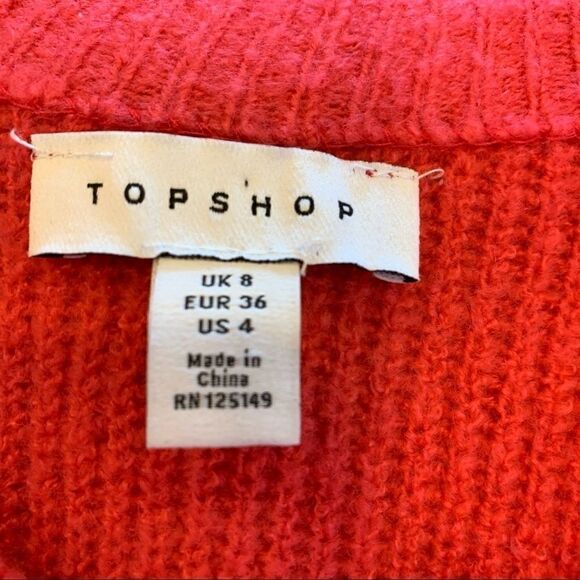 Topshop Oversized V Neck Ribbed Sweater Coral Pink - Picture 7 of 9